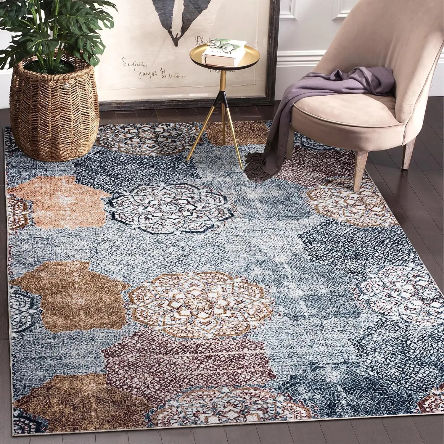 Navak Carpet ,Vintage Boho Rug,Ultra-Soft Low Pile, Washable, Non Slip,Stain Resistant Printed Carpet for Living Room Bedrooms P
