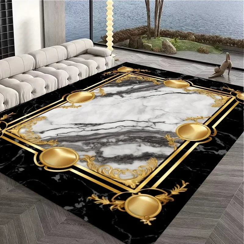 Navak Carpet European Style Large Carpet for Living Room Gold Luxury Decoration Bedroom Area Rug Washable Marble Non-slip Alfombra Tatami Mat