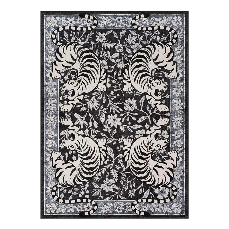Navak Carpet Living Room Carpet Non-slip Soft Machine Washable Floor Mat Retro Black Tiger Easy To Fold Rug Bedroom Large Size Decorative Mat