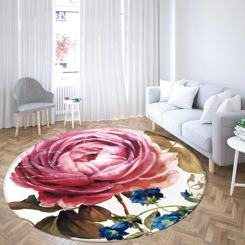 Navak Carpet Home Living Room Bedroom Bathroom Floor Mat Printing Decorative Carpet Flower and Bird  Round  Peony Rose