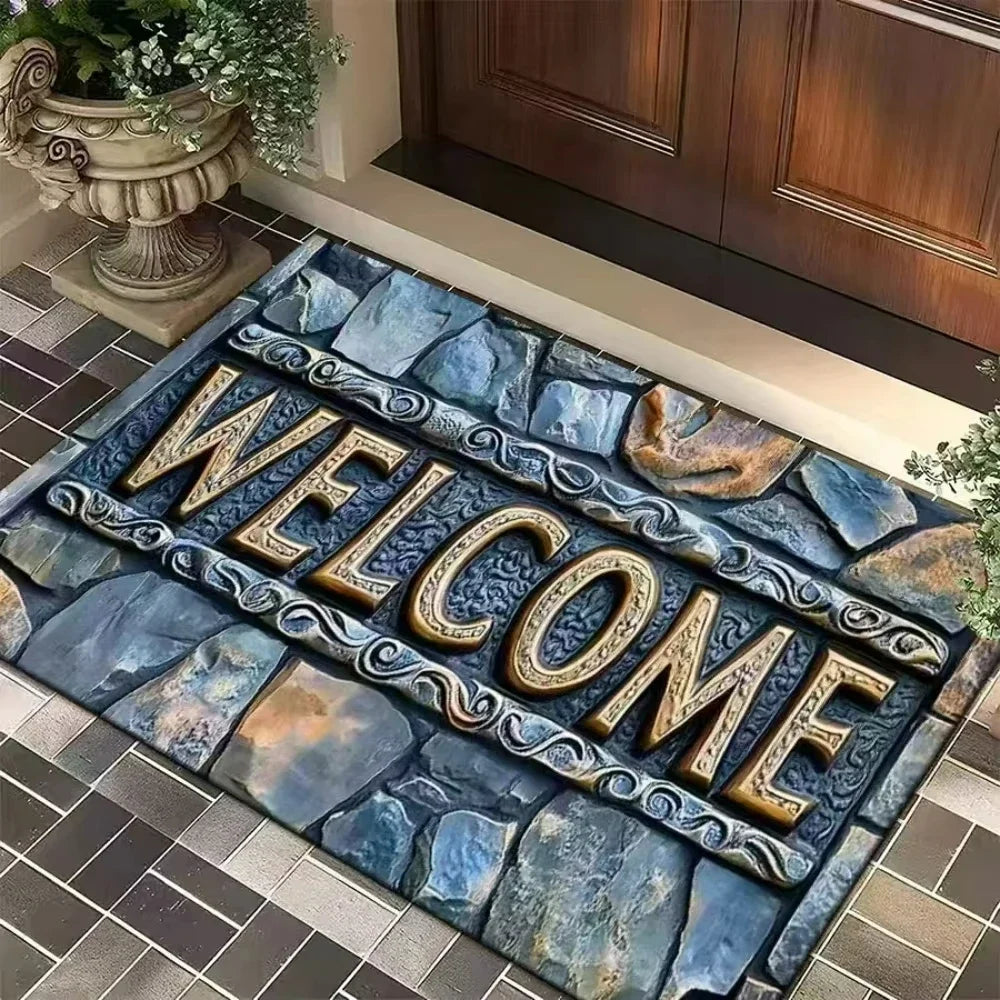 Navak Carpet Doormat Stone Welcome Theme Rug Home Decor Living Room Kitchen Garden Nonslip Entrance Floormat Machine-washable Hallway Doormat