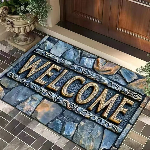 Navak Carpet Doormat Stone Welcome Theme Rug Home Decor Living Room Kitchen Garden Nonslip Entrance Floormat Machine-washable Hallway Doormat