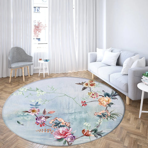 Navak Carpet Home Living Room Bedroom Bathroom Floor Mat Printing Decorative Carpet Flower and Bird  Round  Peony Rose