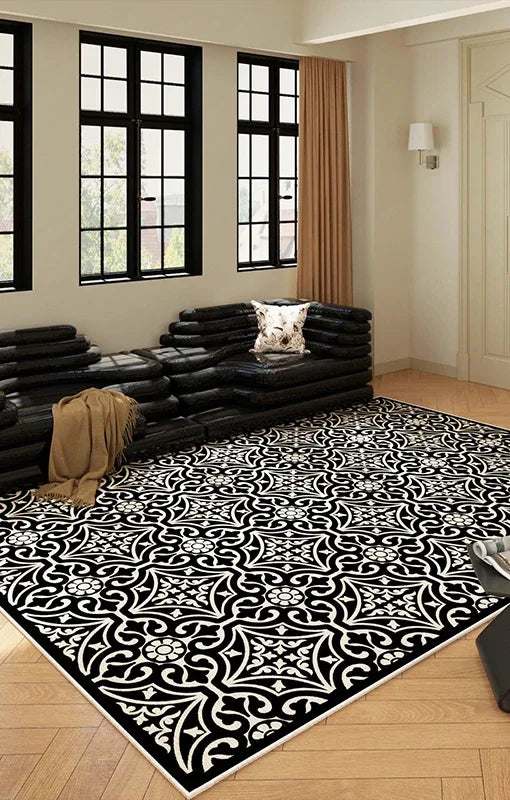 Navak Carpet Luxurious Black White Area Rug Large Non-Slip Living Room Carpet Washable Easy Care Comfortable Bedroom Decorative Floor Mat