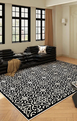 Navak Carpet Luxurious Black White Area Rug Large Non-Slip Living Room Carpet Washable Easy Care Comfortable Bedroom Decorative Floor Mat