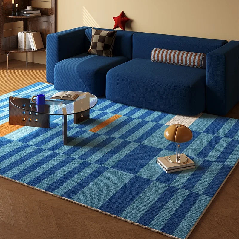 Navak Carpet Large Area Carpet For Living Room Bedroom Floor Mats Retro Blue Striped Loop Pile TPR Rug Sofa Coffee Table Foot Mat 카페트 거실 대형