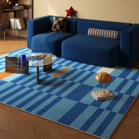 Navak Carpet Large Area Carpet For Living Room Bedroom Floor Mats Retro Blue Striped Loop Pile TPR Rug Sofa Coffee Table Foot Mat 카페트 거실 대형