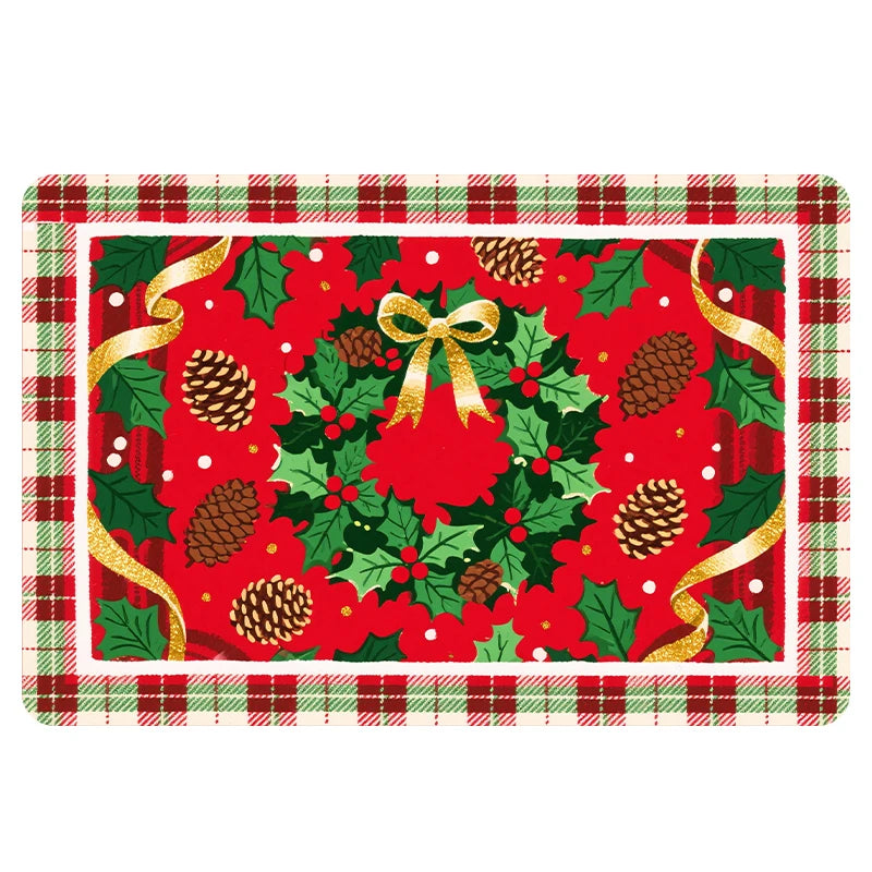 Navak Carpet Exclusive Picks Luxury Red Green Flannel Christmas Gift Rug Non-Slip Safe  Soft Holiday Floor Mat Decor,Soft Comfortable for Standing,