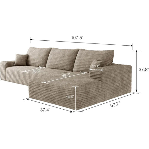 Navak Carpet 107 inch Cloud Sectional Couch Boneless Sofa in a Box for Living Room, Foam Floor Modular Sectional Sofa w/Deep Seat, Fluffy Cor