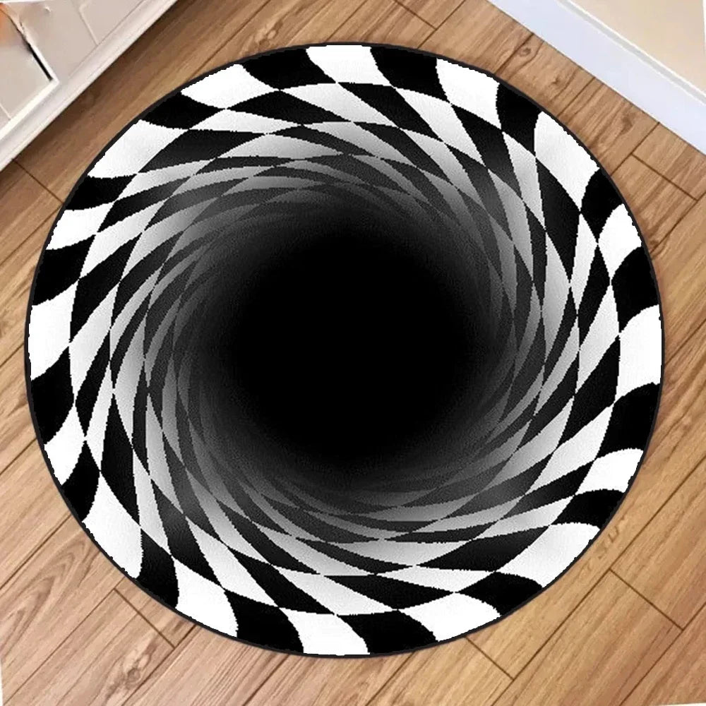 Navak Carpet Round Carpet Mat New 3D Visual Illusion Spiral Rug Floor Mats for Bedroom Living Room Decoration Creative Rugs The Black Trap