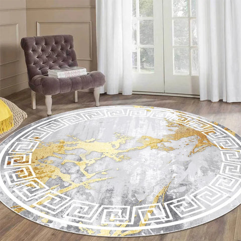 Navak Carpet Luxury Style Round Carpet Living Room White Black Green Marble Pattern Room Rugs Washable Non-slip Decor Floor Mats for Bedroom