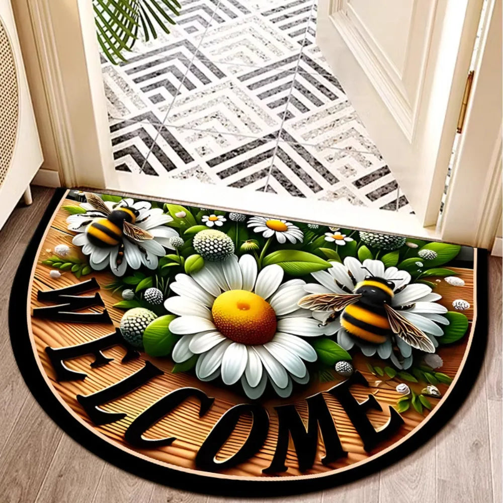 Navak Carpet High Quality Non Slip Half Round Doormat Boho Flower Floral Welcome Rugs Absorbent Washable Entrance Mat Indoor Outdoor