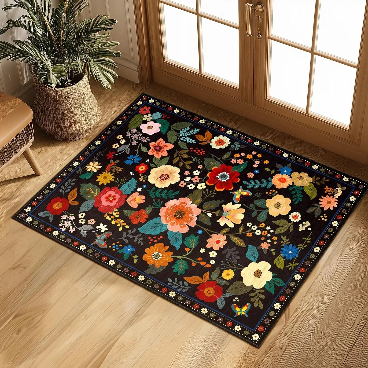 Navak Carpet Crystal velvet carpetFloral  Area Rug Machine Washable Soft Print Boho Carpet Non Slip Doormat Low Pile Flower Area Rugs for