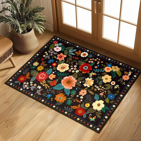 Navak Carpet Crystal velvet carpetFloral  Area Rug Machine Washable Soft Print Boho Carpet Non Slip Doormat Low Pile Flower Area Rugs for