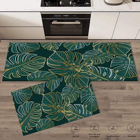 Navak Carpet Green Leaves Kitchen Mat Surface Absorbent Doormat Rug Drying Non-Slip Bathroom Entrance Carpet High Quality Large Washable Mats