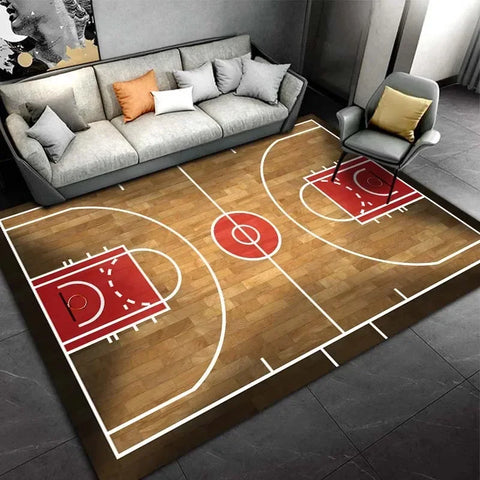 Navak Carpet Basketball Court Motif Carpet for Boy's Bedroom Living Room Decor Sports Themed Welcome Door Mat Non-slip Crawling Play Rug