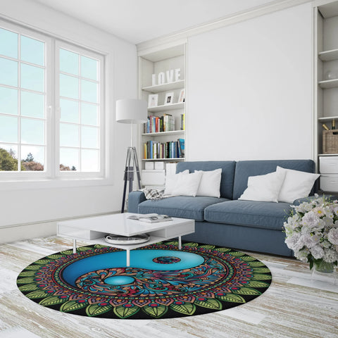 Navak Carpet Yin Yang Tai Chi Round Carpet Flower of Life Gym Carpets Circle Rug Indian Buddha Yoga Meditation Mats Non-slip Chair Mat Decor