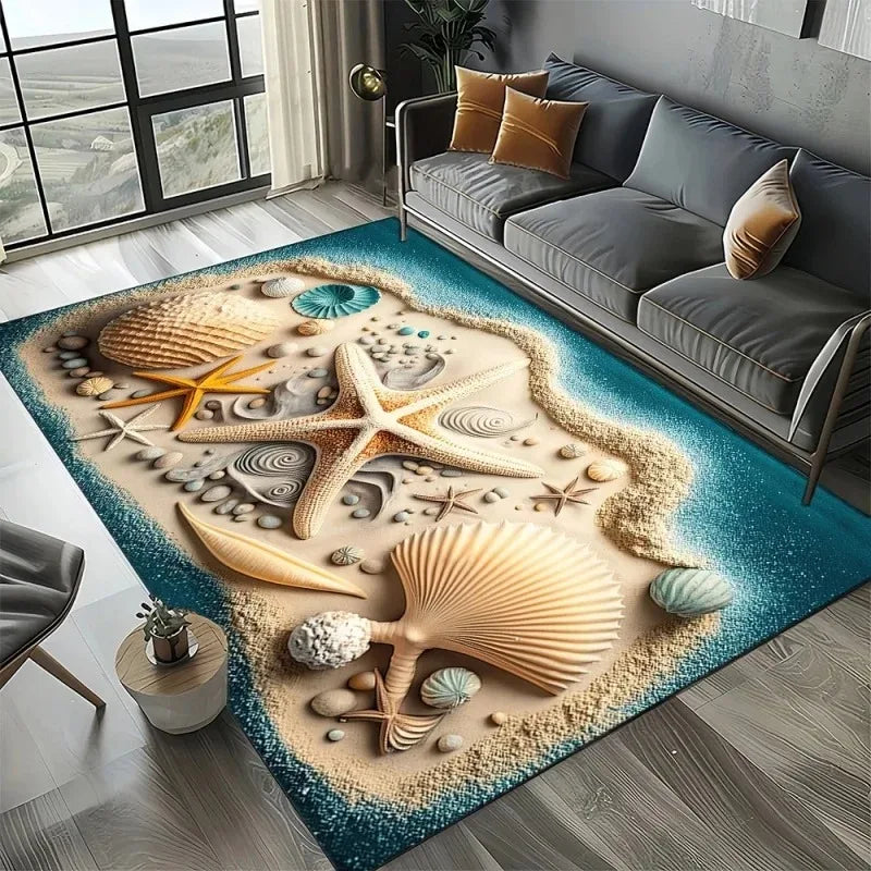 Navak Carpet 3D Beach Shells Rug for Kids' Play Area and Bedroom Non-Slip Decor