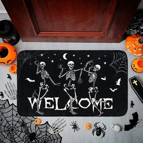 Navak Carpet Halloween Dancing Skeletons Door Mat Spooky Skull Non-Slip Welcome Entrance Rugs Kitchen Bedroom Living Room Carpet Decoration
