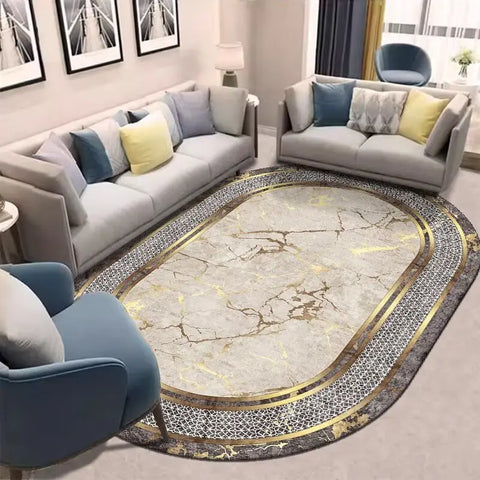 Navak Carpet Golden Oval Carpet for Living Room Persian Luxury Decoration Bedroom Easy Clean Plush Rug Lounge Cloakroom Antiskid Soft Mats