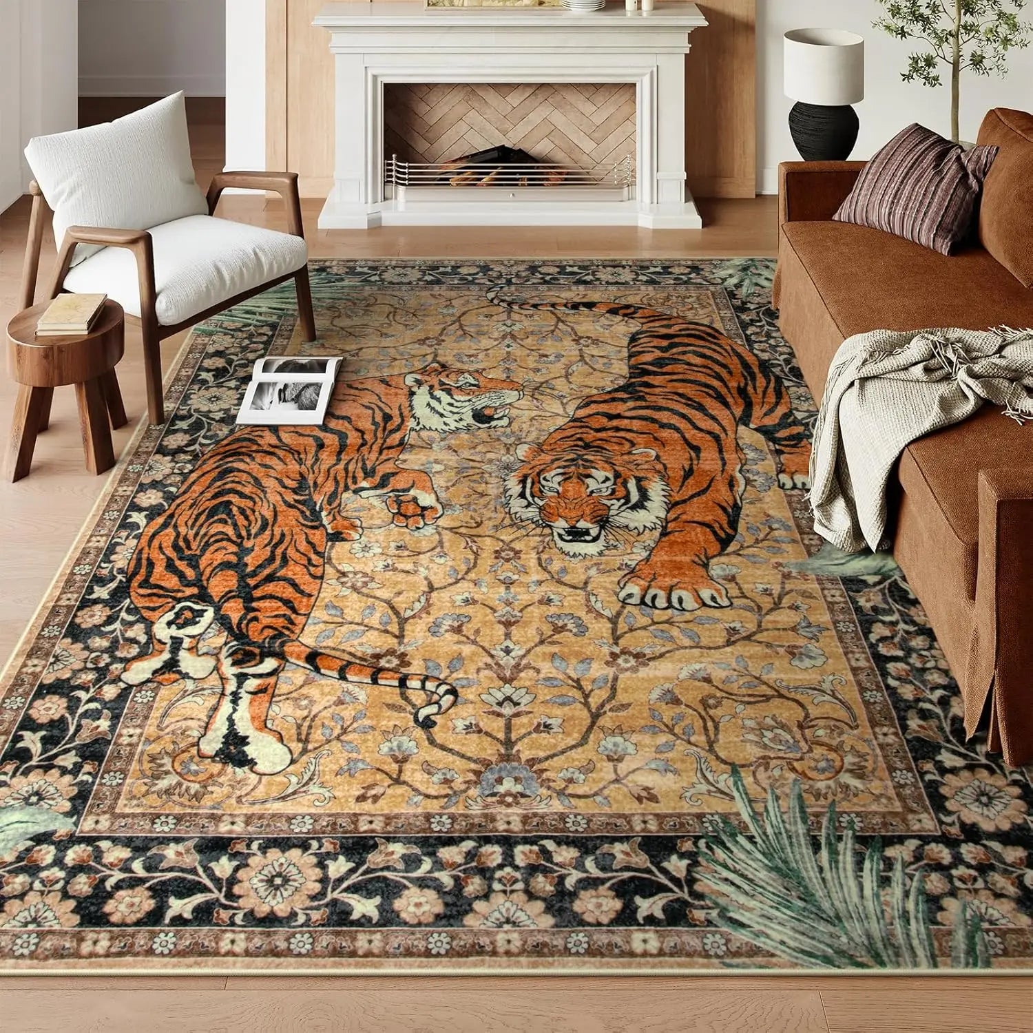 Navak Carpet Moynesa Tiger Bohemian Rug for Living Room Retro Tiger Print Carpet Washable Carpets Dining Room Indoor Doormat Kitchen Area Rug