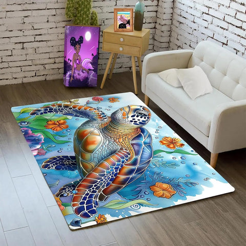 Navak Carpet Ocean Theme Sea Turtle Rug for Living Room and Kids Bedroom, Coastal Decor Carpet, Underwater Sea Life Animal Rug