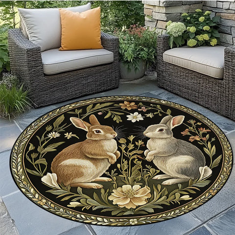 Navak Carpet Easter Retro Floral Rabbit Pattern Round Area Rug Bedroom Living Room Garden Decor Living Room Carpet Decorative Floor Mat