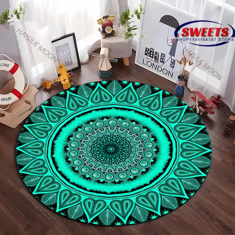 Navak Carpet Luxury Mandala Flower Print Round Carpet Bedroom Living Room Sofa Decorative Mat Top 10 Holiday Gifts for Family and Friends Rug