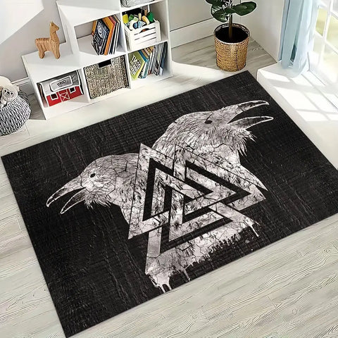 Navak Carpet Nordic Viking Warrior Symbol Valhalla Valknut Rune Moto Rug for Bedroom Living Room Sofa Home Doormat Decor,Non-slip Floor Mat