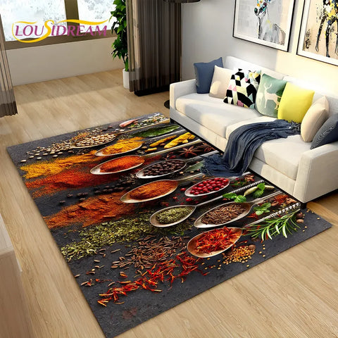 Navak Carpet Vegetable Grains Spice Fruit Seasoning Area Rug,Carpet Rug for Living Room Bedroom Sofa Doormat Kitchen Decor,Non-slip Floor Mat