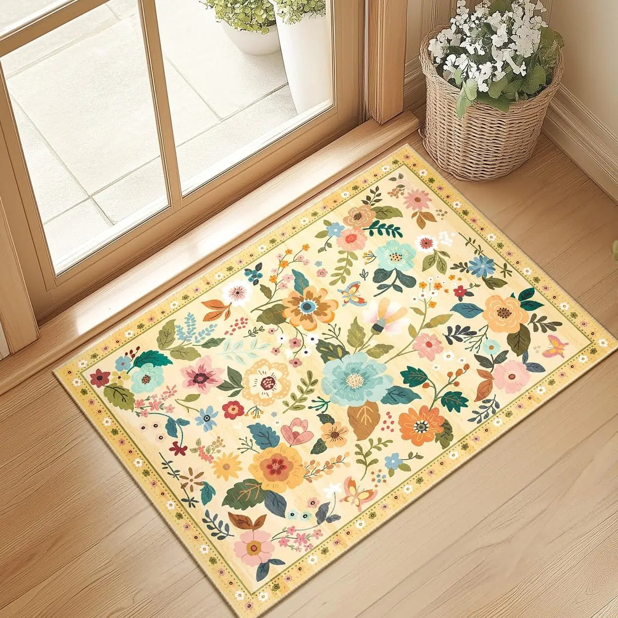 Navak Carpet Crystal velvet carpetFloral  Area Rug Machine Washable Soft Print Boho Carpet Non Slip Doormat Low Pile Flower Area Rugs for