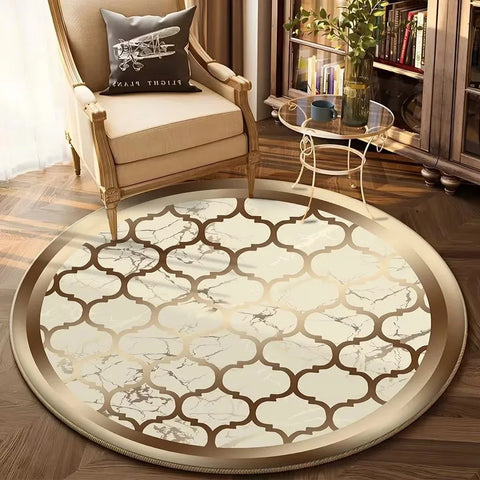 Navak Carpet European Gold Luxury Round Rug Living Room Sofa Large Carpet Comfortable Bedside Non-Slip Bedroom Tea Table Mat