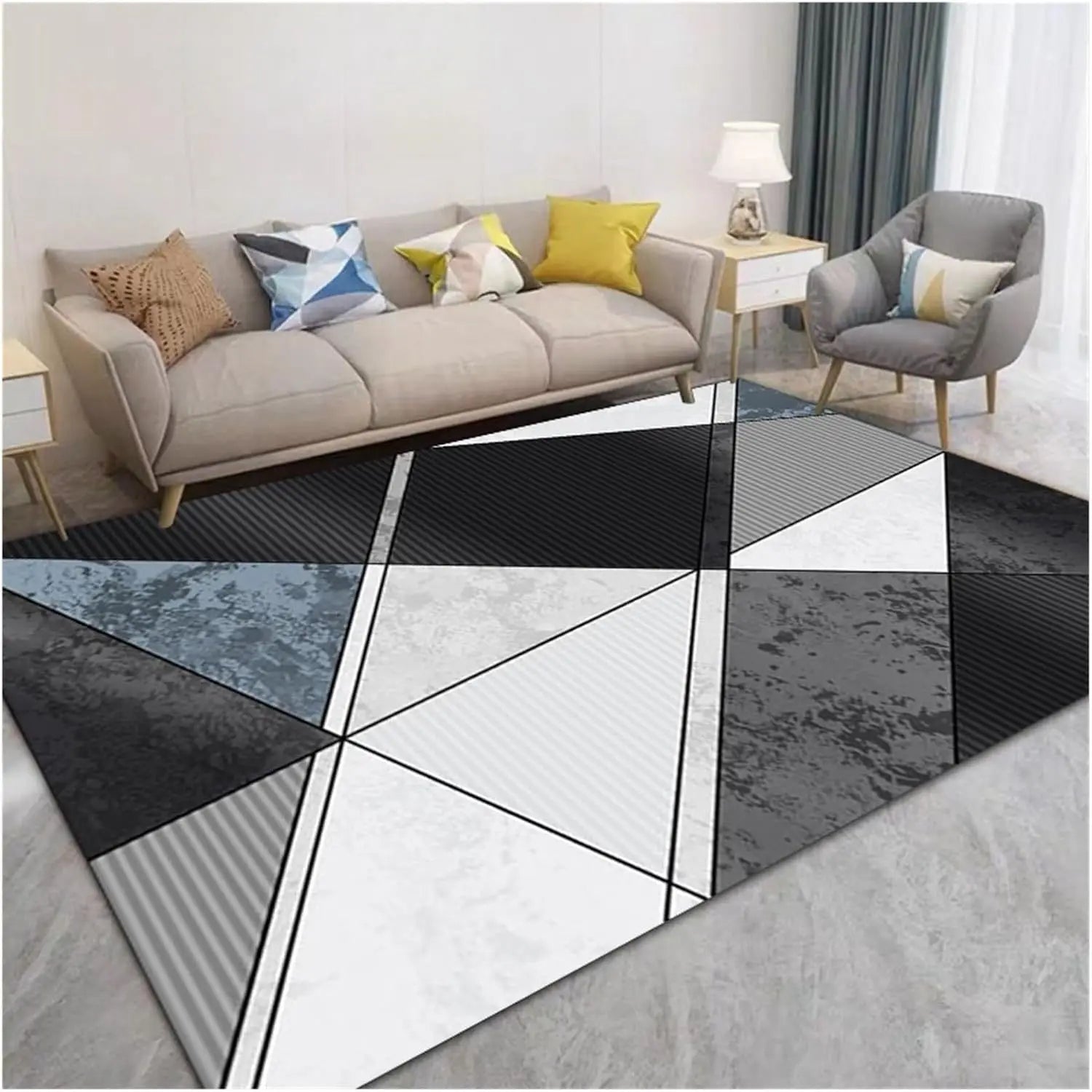 Navak Carpet Exclusive Picks Nordic Geometric Luxury Loop Pile Rug - Washable Mat for Hall, Airbnb, Bedroom, Office, Home Decor