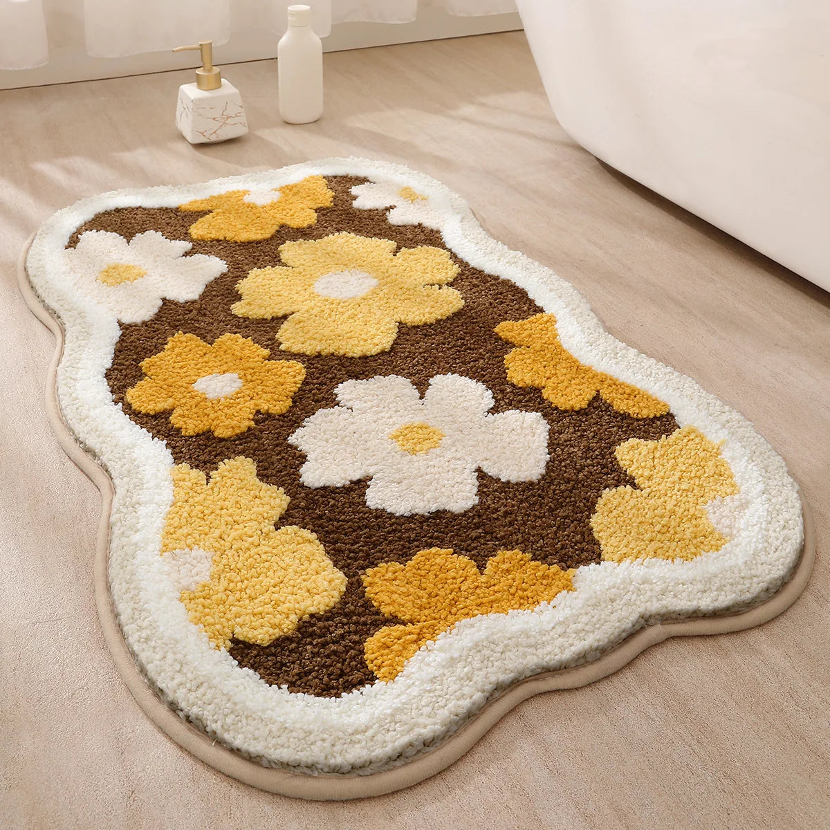 Navak Carpet Exclusive Picks Imitation Cashmere Bathroom Rug Water-Absorbing Door Flower Home Carpet Toilet Door Bathroom Anti-Slip Mat Home Decor