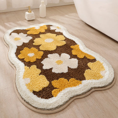 Navak Carpet Exclusive Picks Imitation Cashmere Bathroom Rug Water-Absorbing Door Flower Home Carpet Toilet Door Bathroom Anti-Slip Mat Home Decor