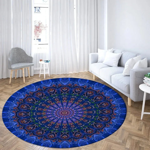 Navak Carpet Psychedelic Mandala Printed Round Carpet for Living Room Bedroom Mat Easy To Clean Festive Atmosphere Decorated Home Decor Rug