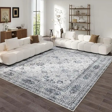 Navak Carpet 8x10 Rug Washable Boho Rug Soft Large Area Rug Non-Slip Non-Shedding Faux Wool Vintage Rug for Living Room, Farmhouse, Dining Ro