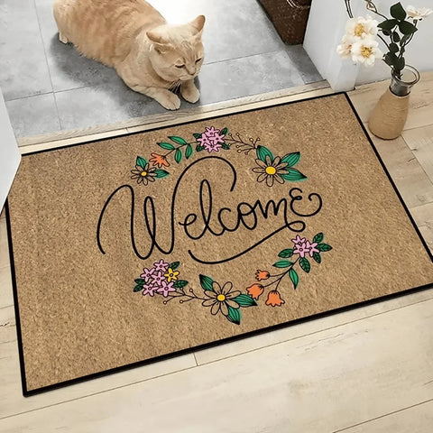Navak Carpet Flower Print Home Floor Mat Non-slip Easy Clean Decoration Carpet Kitchen Area Rug Living Room House Washable Welcome Doormats