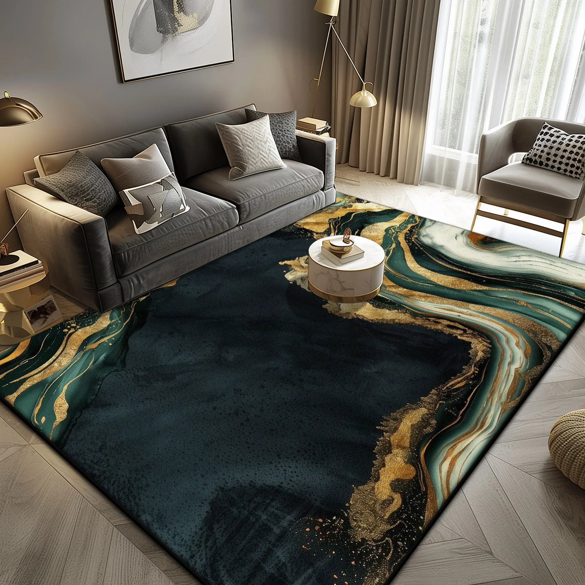 Navak Carpet Luxury Marble Large Area Rug Black Gold Abstract Carpet for Living Room Sofa Lounge Coffee Table Non-Slip Soft Floor Mat