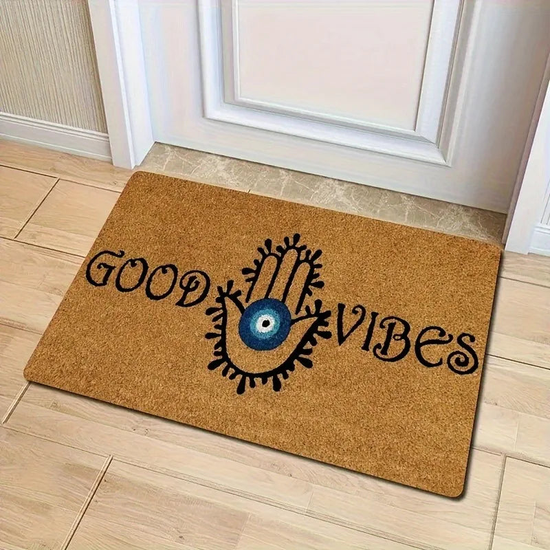 Navak Carpet 1 Piece of Evil Eye Welcome Doormat Anti Slip and Fouling Polyester Entrance Carpet Suitable for Indoor and Outdoor Felt Rug