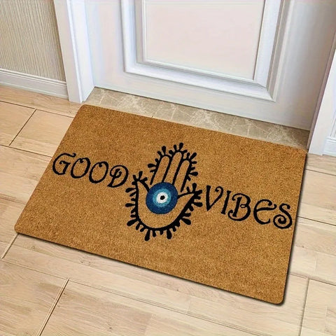 Navak Carpet 1 Piece of Evil Eye Welcome Doormat Anti Slip and Fouling Polyester Entrance Carpet Suitable for Indoor and Outdoor Felt Rug