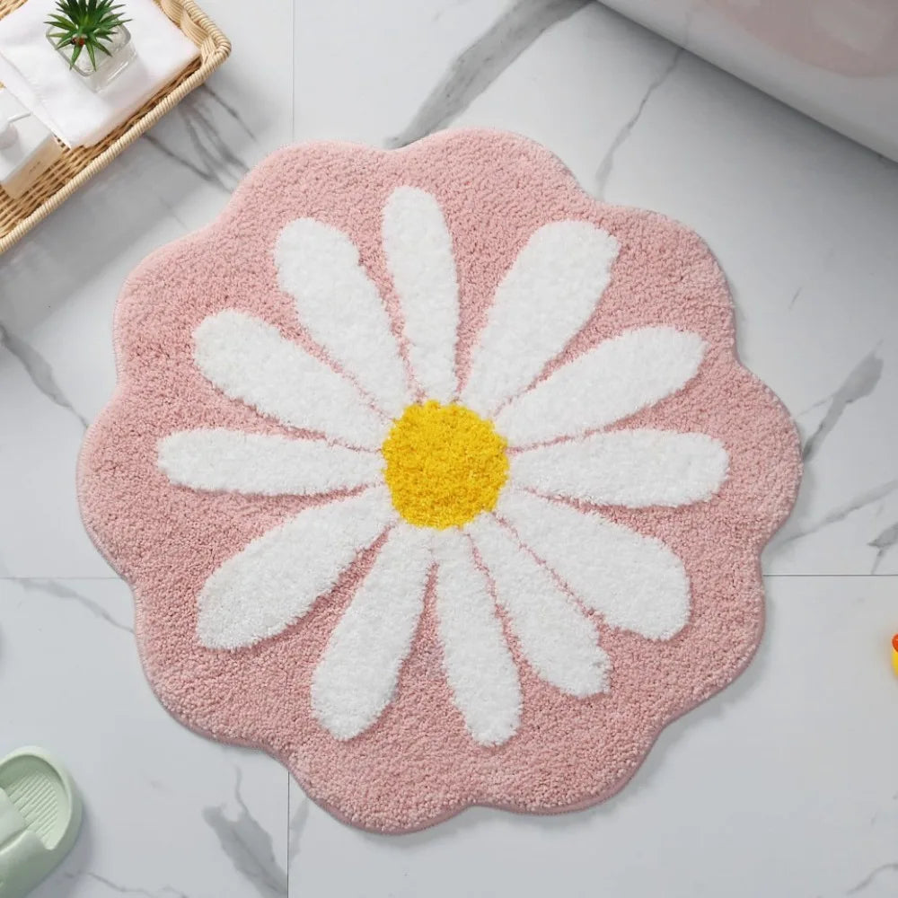 Navak Carpet Non Slip Flower Rug Flocking Tufted Daisy Bath Door Mat Imitation Cashmere Washable Baby Crawling Carpet Bedroom Living Room