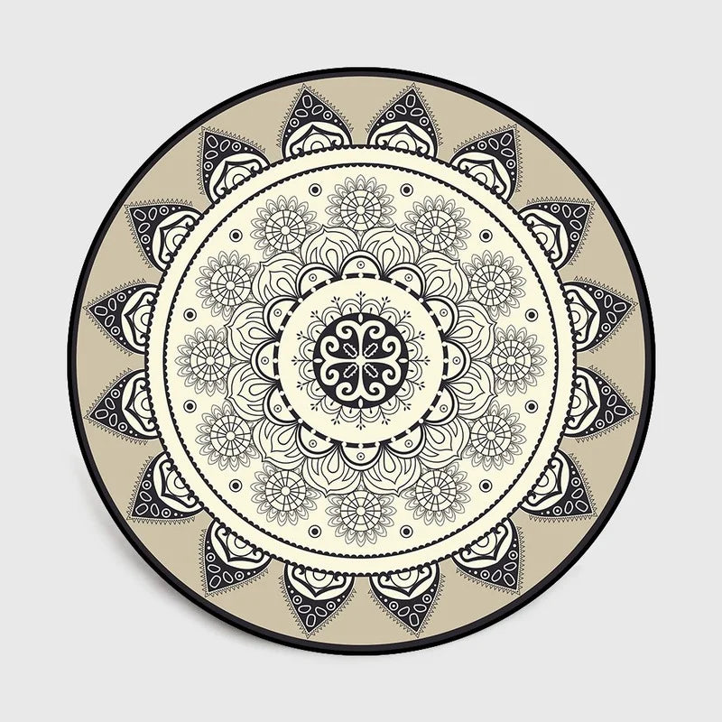 Navak Carpet Round Bohemian Mandala Carpet for Living Room Geometric Print Ethnic Style Bedroom Mat Home Decor Rugs Machine Washable Area Rug