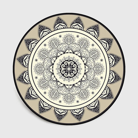 Navak Carpet Round Bohemian Mandala Carpet for Living Room Geometric Print Ethnic Style Bedroom Mat Home Decor Rugs Machine Washable Area Rug