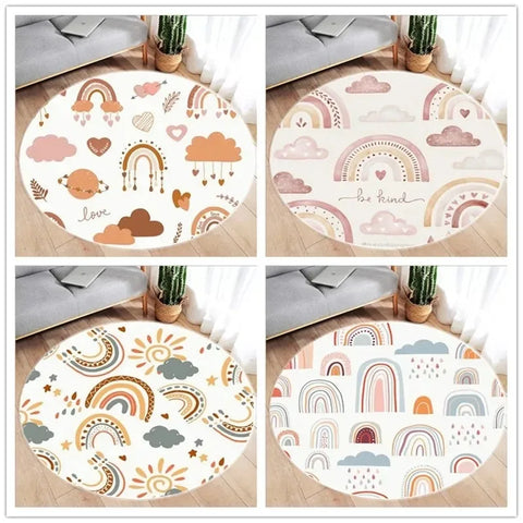 Navak Carpet Cute Cartoon Rainbow Printed Circular Carpet Washable Round Floor Mat Living Room Bathroom Kitchen Rug Home Decoration Yoga Mat