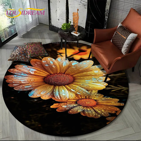 Navak Carpet 3D Daisy Nordic Flower Sunflower Round Area Rug,Carpet for Living Room Children's Bedroom Sofa Playroom Decor,Non-slip Floor Mat