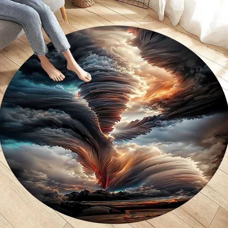 Navak Carpet Crystal Velvet Natural Disaster Round Rug, Fantasy Tornado Cloud Print Non-Slip Floor Mat for Living Room, Bedroom, Sofa Decor