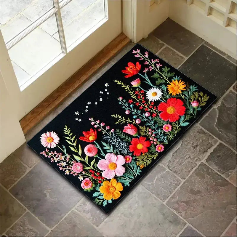 Navak Carpet "Charming Crystal Velvet Rug - Soft & Vibrant Floral Design Doormat, Non-Slip Entrance Decor, Perfect Home Accent for Spring"