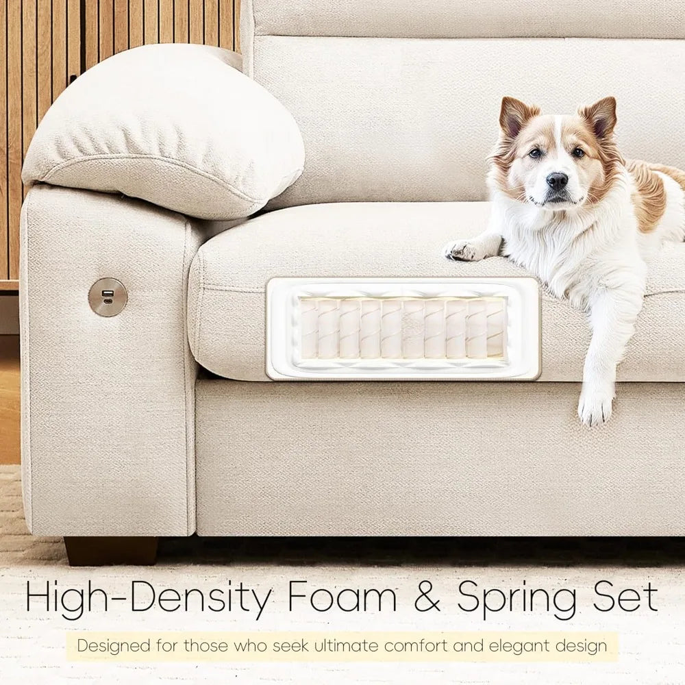 Navak Carpet 92" Modern Sofa for Living Room, Deep Seat Chenille Couch with Fast Charging Port & Removable Washable Cushions,Pillow-Armrest