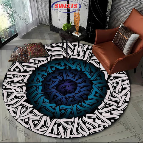 Navak Carpet Modern Style Black and White Mystery Art Style Round Carpet Interior Decor Mat Outdoor Picnic Camping Rug Room Bedside Rug Gift
